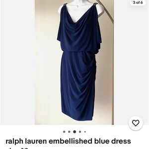 Ralph Lauren 14 blue cocktail dress beaded straps $190